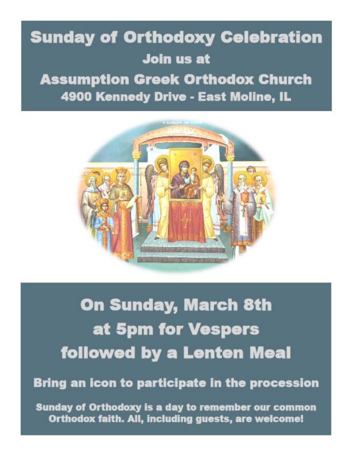 Sunday of Orthodoxy Celebration Assumption Greek Orthodox Church